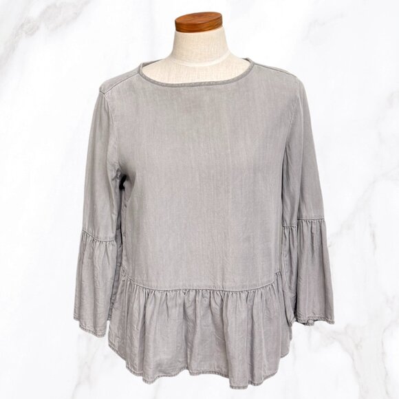 beachlunchlounge Tops - beachlunchlounge Women's Stone Washed Gray Peplum Top, Size S